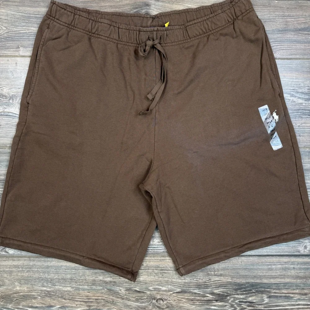 Polo Ralph Lauren Mens Size 2XLT Shorts Brown Fleece Drawstring Pony Logo